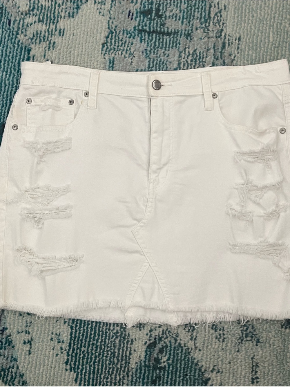 American Eagle Outfitters White Distressed Denim Mini Skirt